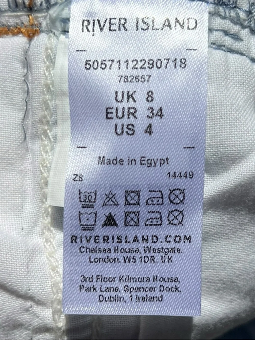 🌻NEW w/tag River Island Luxe Tinker Longline Denim Jean Short Light Blue Wash 4